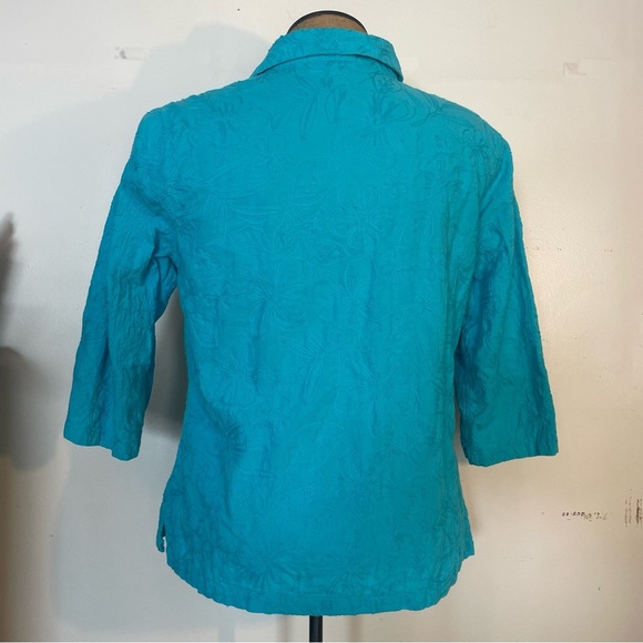 Breckenridge blouse w/ 1/4 sleeve blue/green button down shirt size Medium - Picture 2 of 4